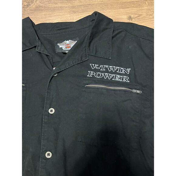 Harley Davidson Metal Button V-Twin Embroidered Zip Pocket Button Down Shirt XXL - Picture 4 of 5